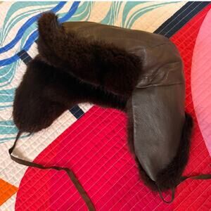 Brown 100% Real Natural Fur Winter Hat Authentic Ushanka Trapper Ear Flaps